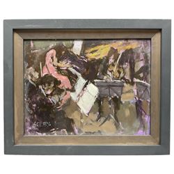 William Selby (Northern British 1933-): The Orchestra, oil on board signed 17cm x 23cm