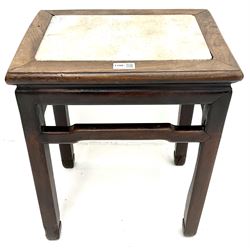 19th century Chinese rosewood table with inset marble top, square tapering supports and shaped perimeter stretcher 