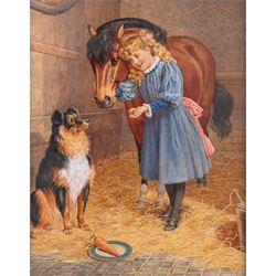 Augustus Jules Bouvier (French/British 1827-1881): 'A Treat for the Pony', watercolour pos...