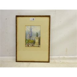  H* S* (19th century): 'A Belgian Cathedral', watercolour monogrammed, titled verso 18cm x 13cm  