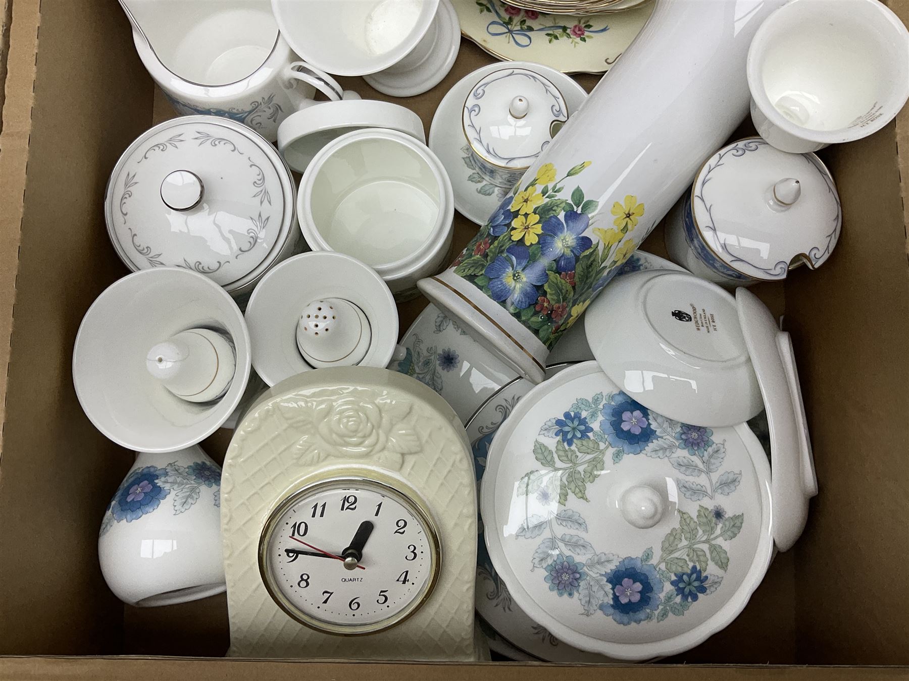 Royal Worcester miniature loving cup, Royal Doulton Wendy figure HN 2109, Lladro dish, two Giuseppe Armani figures, Staffordshire style figural vase, Crown Devon Fieldings blush ivory ewers and twin handled vases, Villeroy & Boch, Royal Doulton, Carlton Ware, Masons ironstone, other ceramics, teawares etc in four boxes