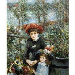 French School (20th century): Young Sisters in the Garden, oil on canvas unsigned 60cm x 50cm