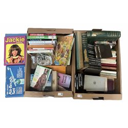 Two boxes of books and cigarette cards etc 