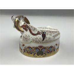 Royal Crown Derby paperweight, Harrods Water Buffalo, limited edition 75/350, with gold stopper and printed mark beneath, with certificate and original box