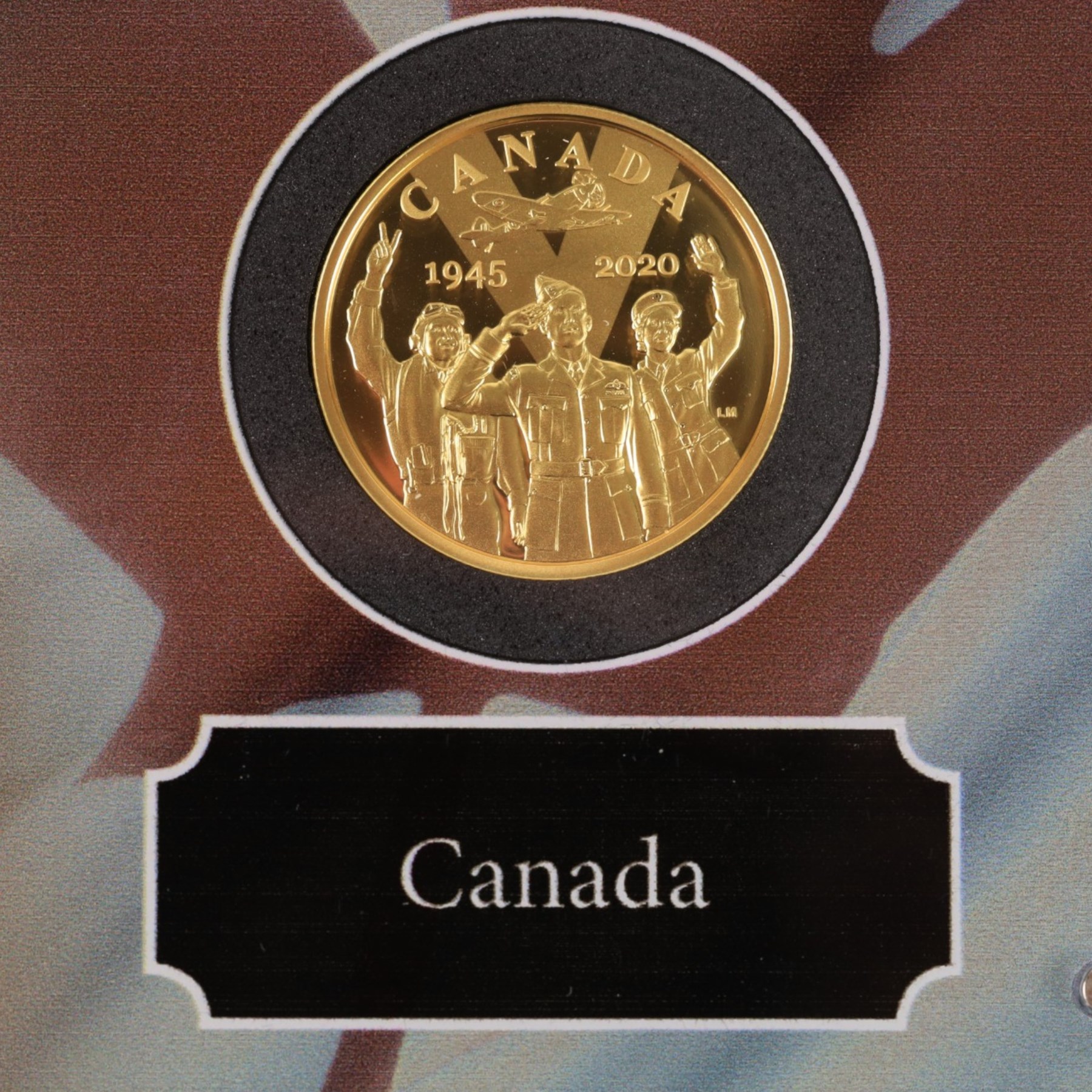 The London Mint Office 'The 2020 World War II Western Allied Set', comprising United States of America one tenth ounce gold five dollar coin, United Kingdom fine gold proof twenty-five pound coin, France fine gold proof fifty euro coin, and Canada 14ct gold proof one hundred dollar coin, cased with certificate