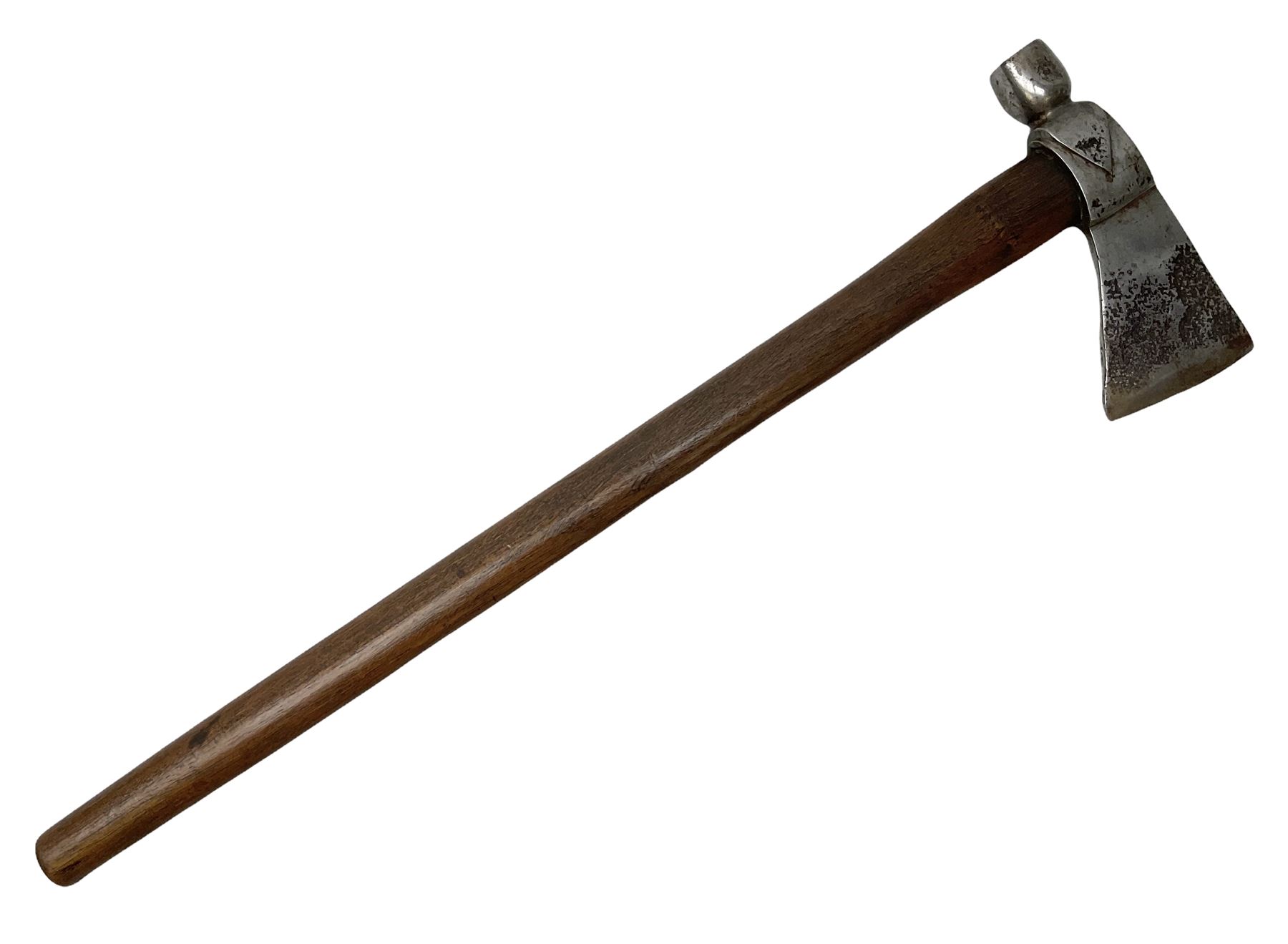 Early 20th century ceremonial Tomahawk pipe, steel axe head with pipe bowl, drilled drawing shaft, 46cm