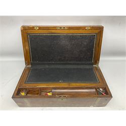 Mahogany brass bound writing box for restoration, the hinged lid lifting to reveal compartmented interior with folding slope, W50cm D25cm H18cm