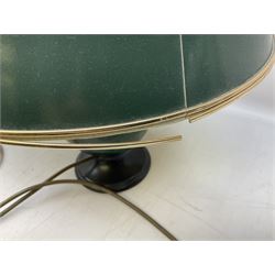 Italian ceramic table lamp decorated with geometric green and black pattern on white ground with gilt metal square plinth base, together with a green and black marbled effect lamp by Holkham pottery, both with shades, tallest H47 incl shade
