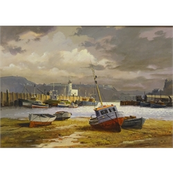  Don Micklethwaite (British 1936-): Low Tide Scarborough Harbour, oil on board unsigned 35cm x 50cm  