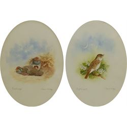 Jane Nagy (British 20th century): 'Partridge and Nightingale', pair watercolours signed and dated 27cm x 19cm (2)