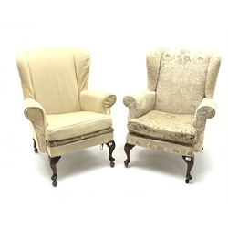  Two wingback armchairs, cabriole legs, W85cm  