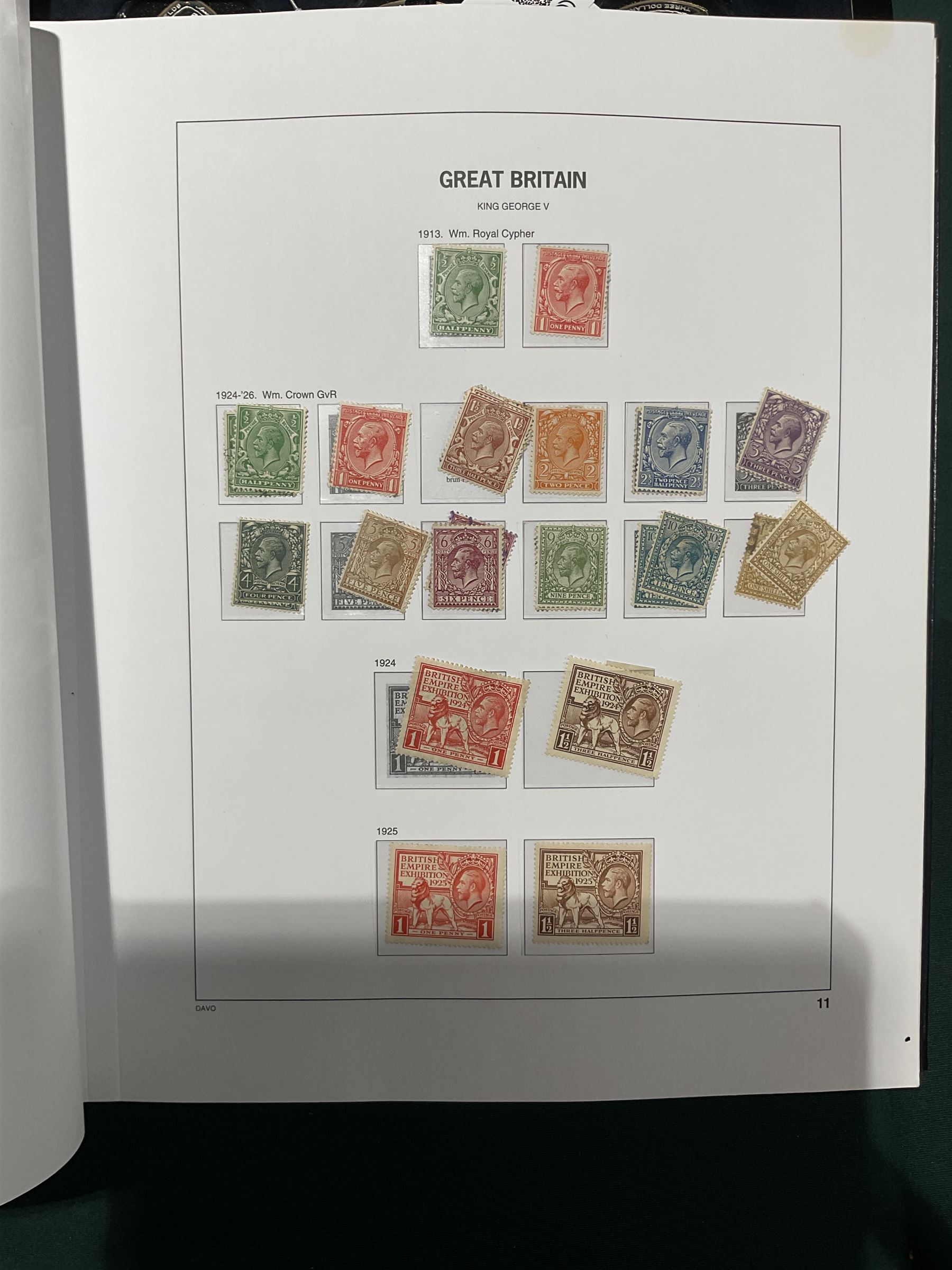 Extensive single album collection of Great British Queen Victoria and later stamps, including QV penny black with three margins, 1840 two pence blue, perf two pence blues with white lines added, QV one pound brown lilac, QV one pound green, King George V seahorses, 1929 Postal Union Congress one pound black, King George VI 1939-48 set of six with ten shillings dark blue, Queen Elizabeth II pre-decimal issues, housed in a Stanley Gibbons Great Britain 2001 album, a well presented collection with few ommissions