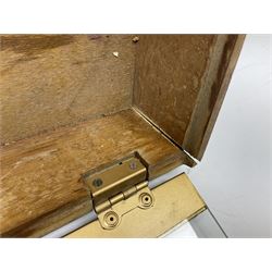 Benson and Hedges countertop glazed display cabinet, the glass hinged lid with white labelling of various cigarettes and cigars, the gilded metal bands with black lettering, W38cm D33cm H8cm