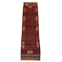 Meshwani red and blue ground runner, decorated with geometric pattern