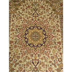  Keshan beige ground rug, central medallion, 200cm x 140cm  