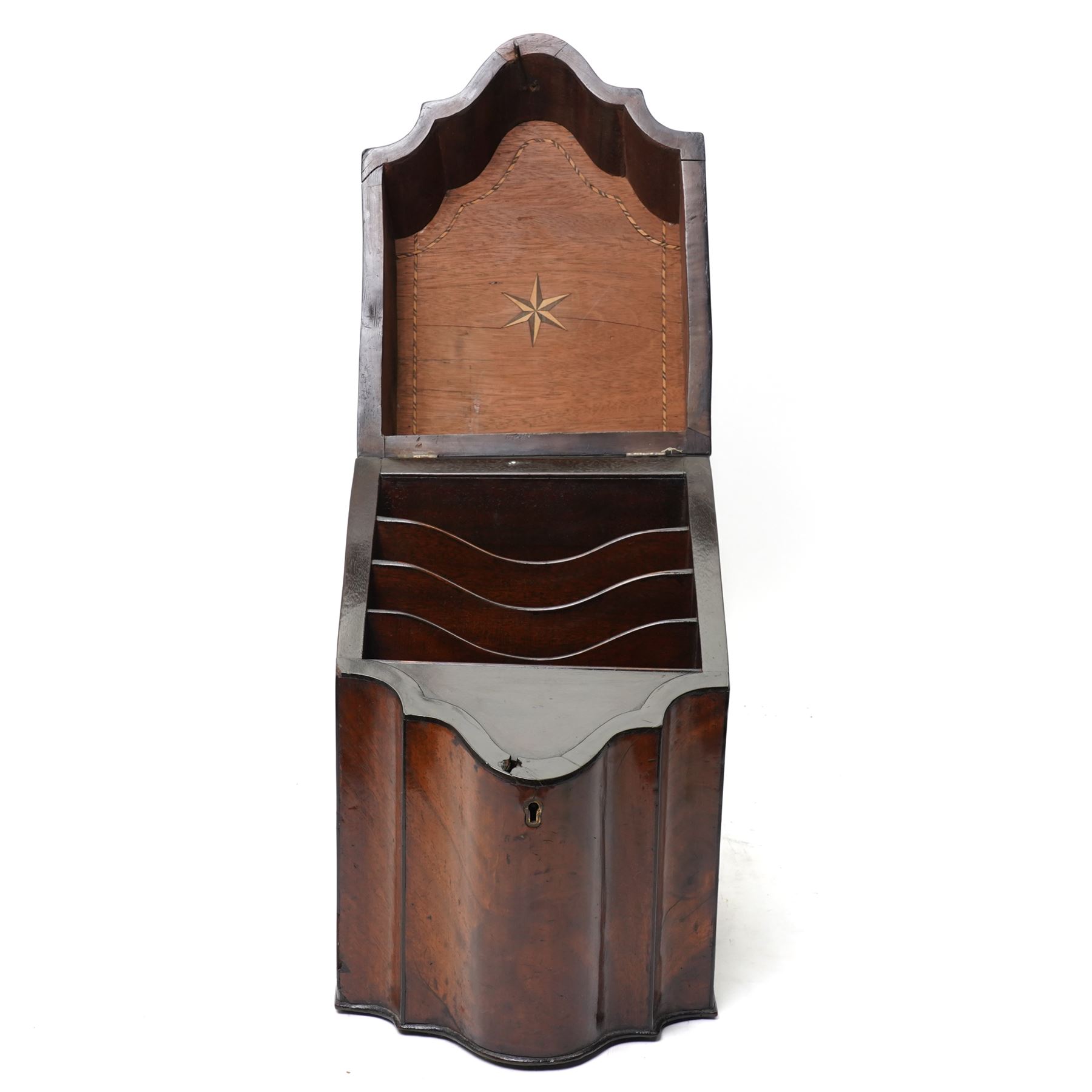 Georgian mahogany knife box, of serpentine form, with fitted interior, H36cm 
