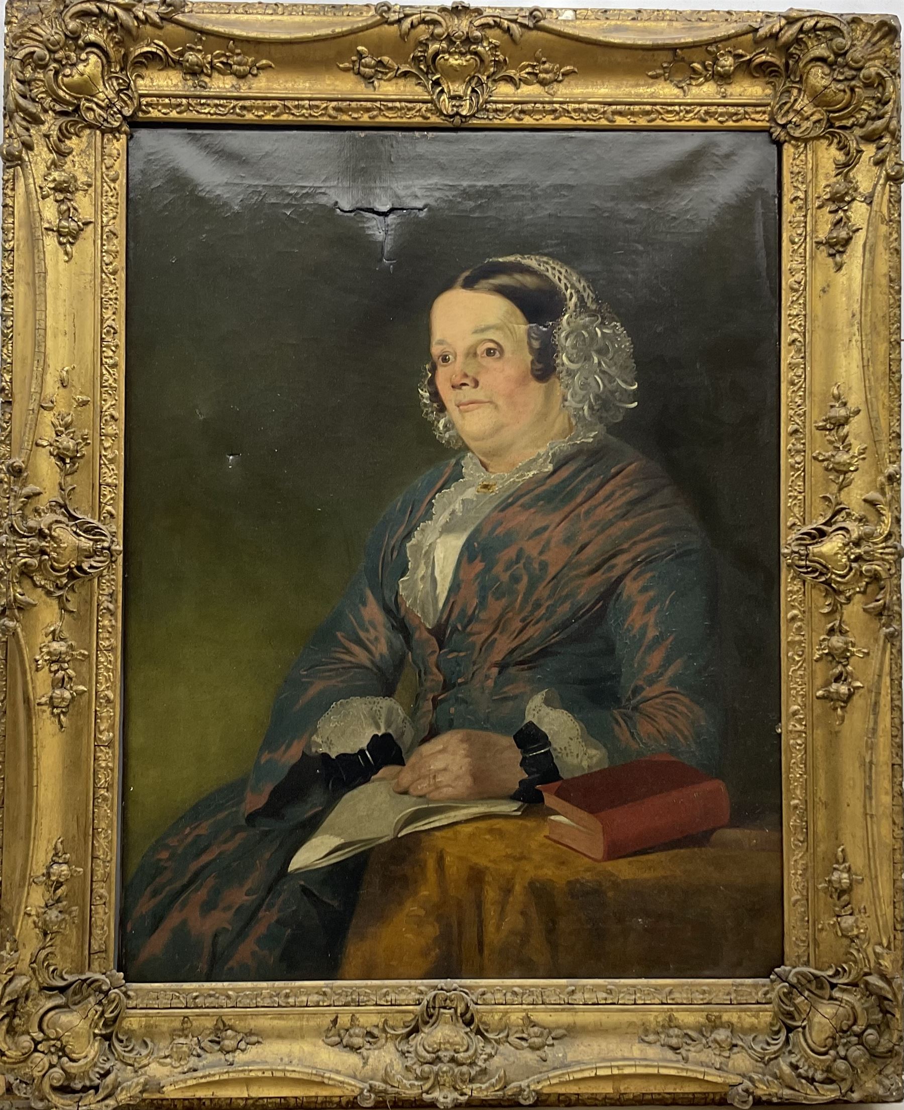 Thomas Joseph Banks (British 1828-1896): Sea Captain and his Wife - half length portraits, pair oils on canvas signed and one dated 1860, 90cm x 70cm (2) 
Notes: the ensign flying above the Captain's head appears to read Endaunted but may refer to the famous 'Undaunted' which was broken up in 1860