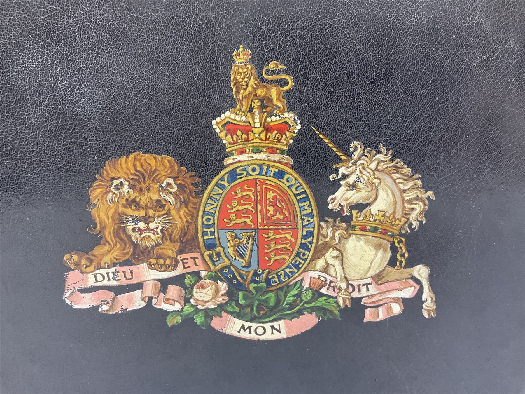 Balaschoff & Herbillon: L'Armee Allemande Sous L'Empereur Guillaume II. 1890 Paris. Forty-five laid-in chromolithograph plates together with numerous text illustrations. Oblong folio. Full moroccan leather and gilt binding with painted English Royal Crest to front cover and a.e.g.