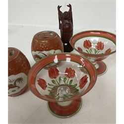 House of Faberge 'A King is Born' collector egg, Franklin Mint, together with with two tea jars, a ginger jar and four hand painted glasses etc 