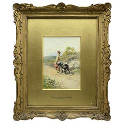 Attrib. Myles Birket Foster (British 1825-1899): Girl and Goat on Country Lane, watercolour signed with monogram, attributed on mount 17cm x 12cm