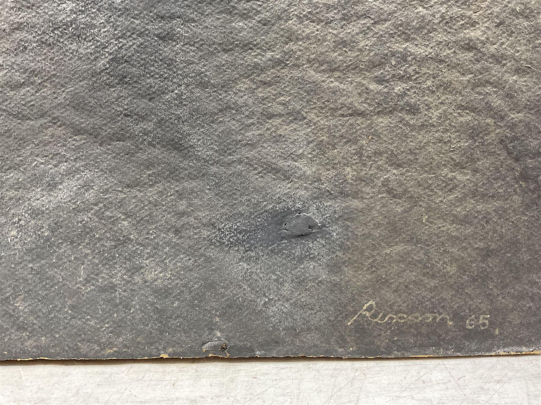 Patrick Rixson (Welsh 1940-1974): Winston Churchill, oil on canvas signed and dated 1965, 106cm x 93cm (fire damaged) (unframed)