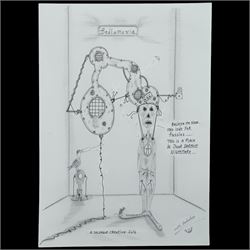 Charles Bronson (Charles Arthur Salvador) (British 1952-): A comprehensive collection of five hundred mixed media works executed between 2000 and 2025. Produced during the artist’s long-term incarceration, the works are primarily in ink, coloured pencil and mixed media on paper. The collection includes multiple formats: A5 (15 works), A4 (308 works), A3 (164 works) and A2 (13 works). Some are signed and dated; a number are executed on the reverse of official prison documents and other repurposed materials, reflecting the limited availability of art materials within the prison environment. This collection represents the largest body of the artist’s work to be offered as a single lot and has not previously been available on the market. (500) (unframed)

Notes: Dated examples span the period from 2000 to 2025, with the greatest concentration produced between 2012 and 2019 and including a group of recent large-scale works from the final years of the period; approximately twenty percent are undated.