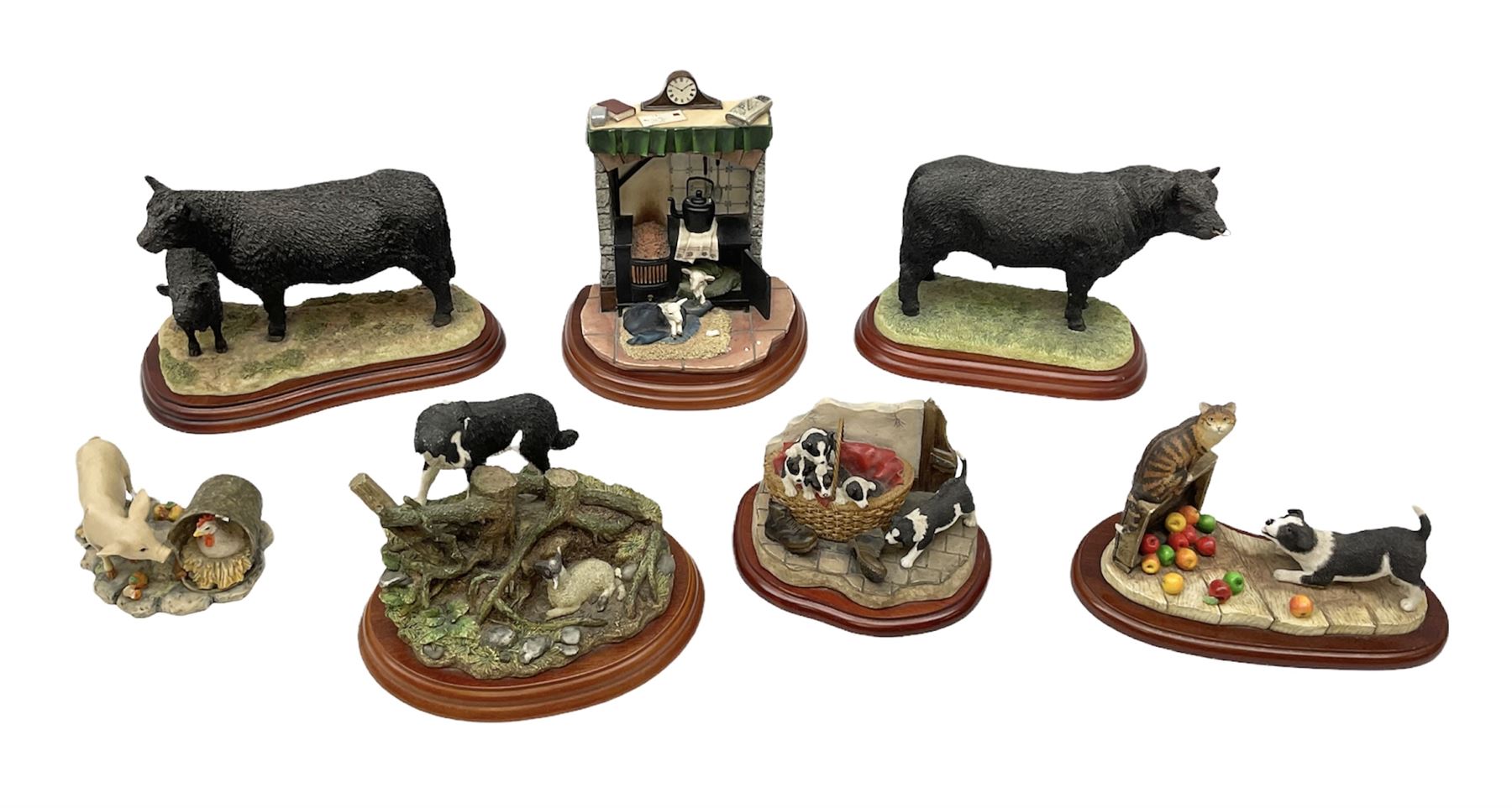 Border Fine Arts figures, to include Galloway Bull, A2692, Galloway Cow & Calf, A3790, Well Warmed, A1454, Found Safe, A0602 etc (7) 