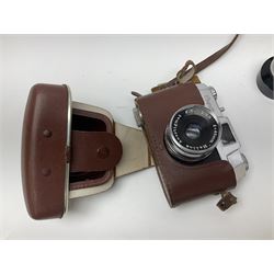 Canon EOS 50e camera body, serial no 8305671 with 'Canon Zoom EF 35-135mm 1:4-5.6' lens together with Halina 35X super camera body, with 'Halina Anastigmat f.c. 1:3.5 f=45mm' lens and other camera equipment 