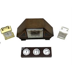Haller German mantle clock, four battery operated mantle clocks and a weather companion set with three instruments.