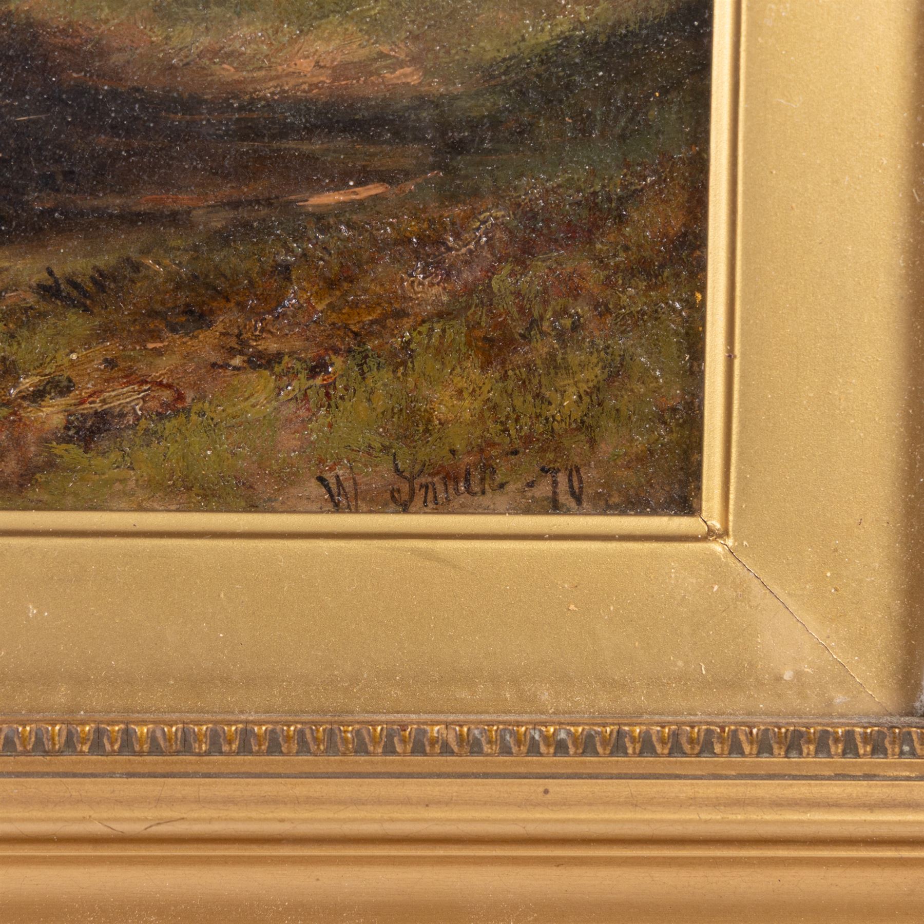 Thomas Walter Wilson (British 1851-1912): Fishermen By the River, watercolour faintly signed 16cm x 34cm;W Smith (British 19th Century): Forest Path, oil on canvas signed and dated '70, 19cm x 39cm (2)