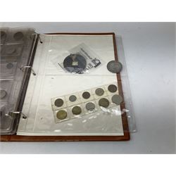 World coins and related items, including Maria Theresa restrike thaler, German silver five deutschmark coins, Sudan 20 piastres, Netherlands 1848 1/2 guilder, United States of America 1964 half dollar etc, small number of fantasy/replica coins etc, housed in a ring binder album 