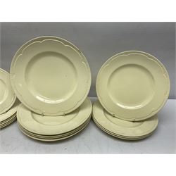 Clarice Cliff for Newport Pottery dinner wares, reg no. 840076, comprising two tureens, one with cover, dinner plates, dessert plates and side plates