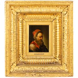 After Rembrandt van Rijn (Dutch 1606-1669): Portrait of a Bearded Man, oil on board unsign...