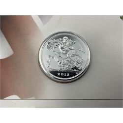 Four The Royal Mint United Kingdom fine silver twenty pound coins, comprising two 2013 'A Timeless First' and two 2015 'Sir Winston Churchill', all on cards