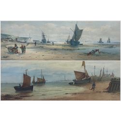 John Francis Branegan (British 1843-1909): 'Grimsby’ and ‘Midday Coast off Sussex’ pair watercolours signed and titled 22cm x 47cm (2)