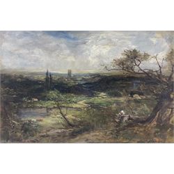 Francis Abel William Taylor Armstrong (British 1849-1920): Landscape overlooking a Distant Town, oil on canvas signed and dated '94, 34cm x 52cm