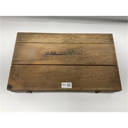 Meccano - quantity of playworn sections in red and green, in scratch-built pitch pine box with 3, 3A and 4A instruction booklets, box L43cm