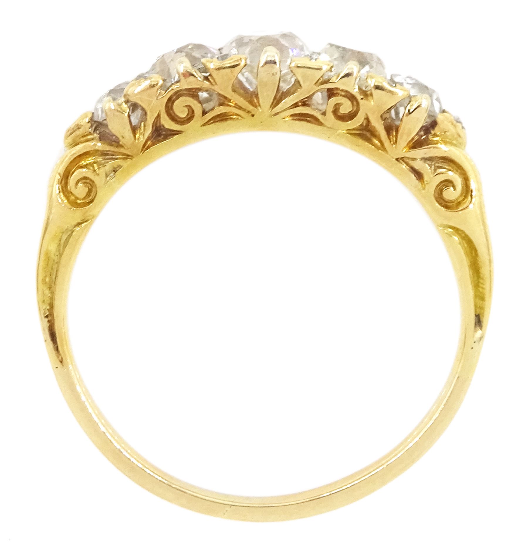 19th / early 20th century 18ct gold five stone old cut diamond ring, with diamond accents set between, total diamond weight approx 1.45 carat