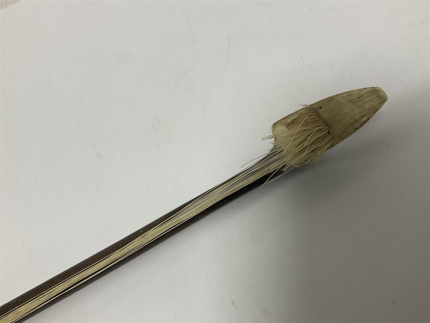 Wooden double bass bow with a mother of pearl inlay to the frog Length 71cm