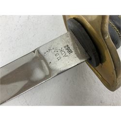 Reproduction American Civil War Cavalry trooper's sword, the 88cm slightly curving fullered steel blade marked to the ricasso 'Ames & Co Chicopee Mass.' and 'US ADK 1862'; brass hilt and leather covered grip; in steel scabbard L110cm overall;  and another reproduction sword (2)