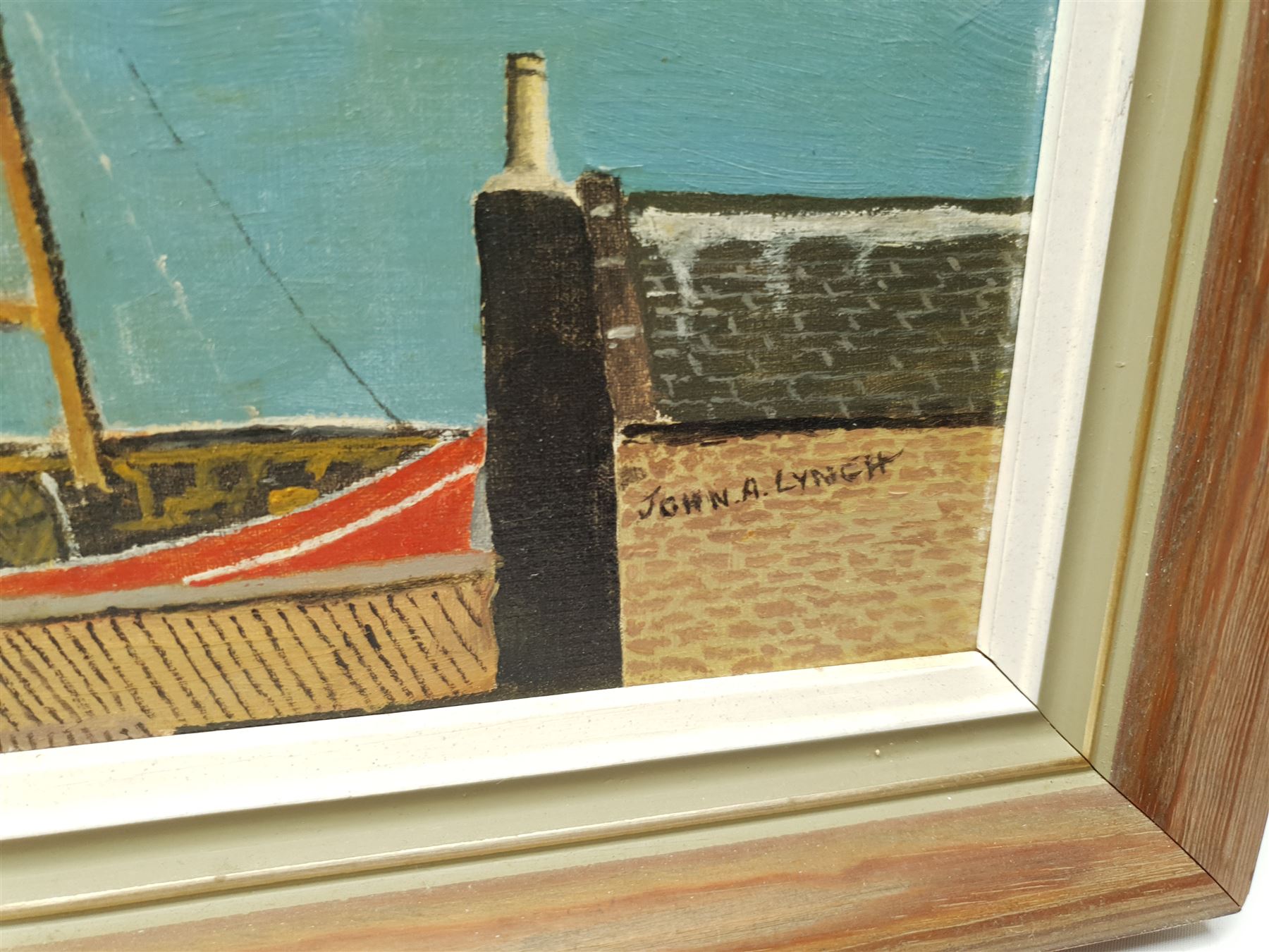 John A Lynch (British 20th century): 'Whitby' East Cliff, oil on board signed, titled and dated 1976 verso 50cm x 75cm