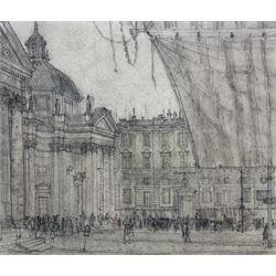 Alan Carr Linford (British 1926-): 'Piazza del Popolo' Rome, pencil and wash signed '48, titled on label verso 26cm x 30.5cm