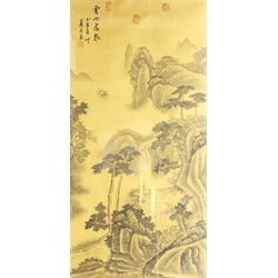 Chinese School (20th century): Mountain Landscape, watercolour on silk with character signature 111cm x 56cm