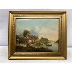 Continental School (19th century): River Landscape with Cottages, oil on canvas unsigned 34cm x 45cm