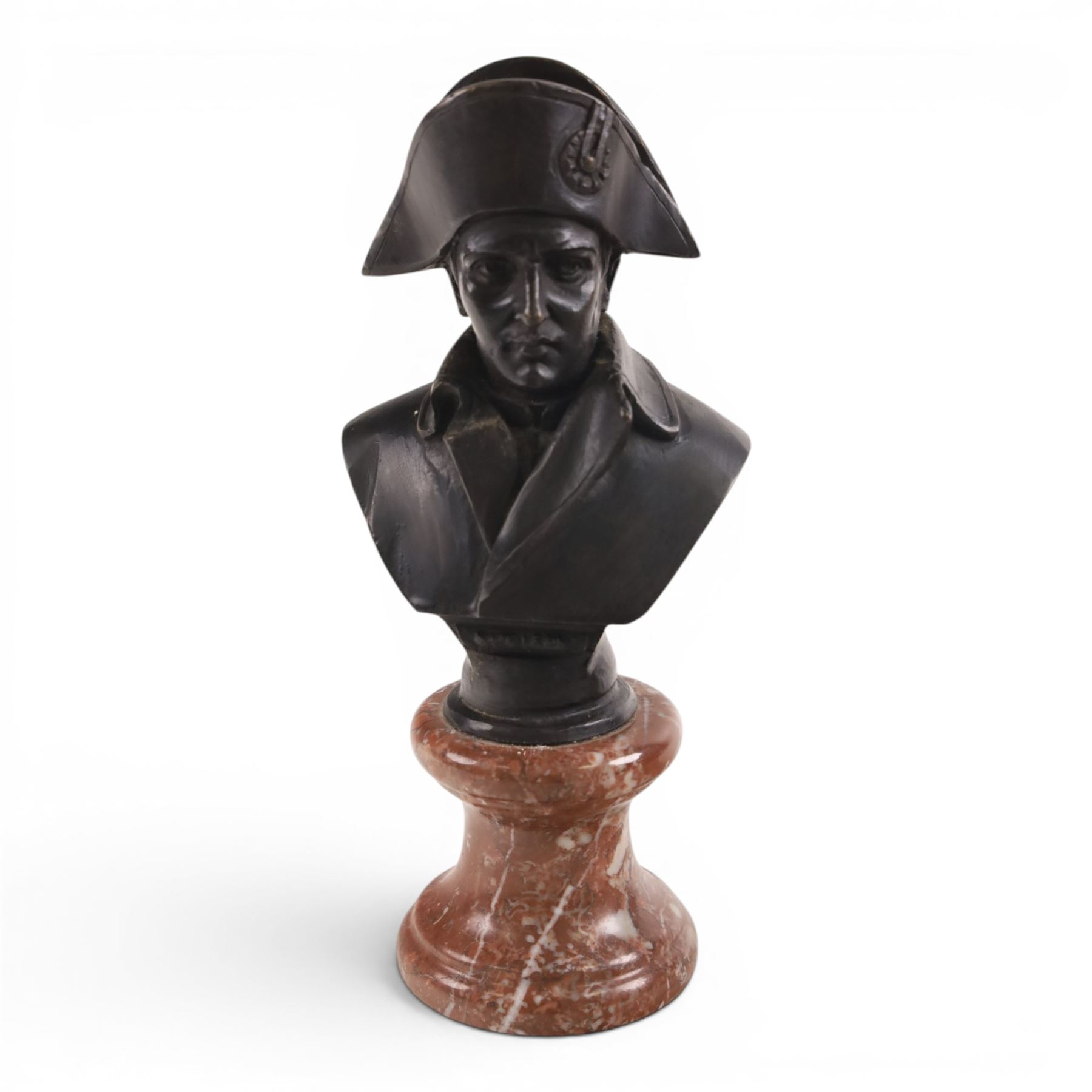 Churchill bust on stepped circular base, together with Napoleon bust after Masson, largest H23cm