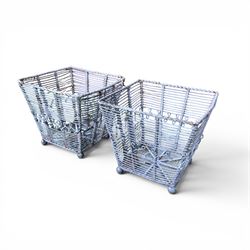 Eight small painted wirework garden planters, painted in antique white and grey finish