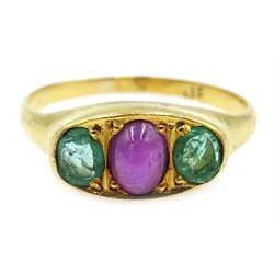  Gold emerald and cabochon amethyst ring tested to 14ct  
