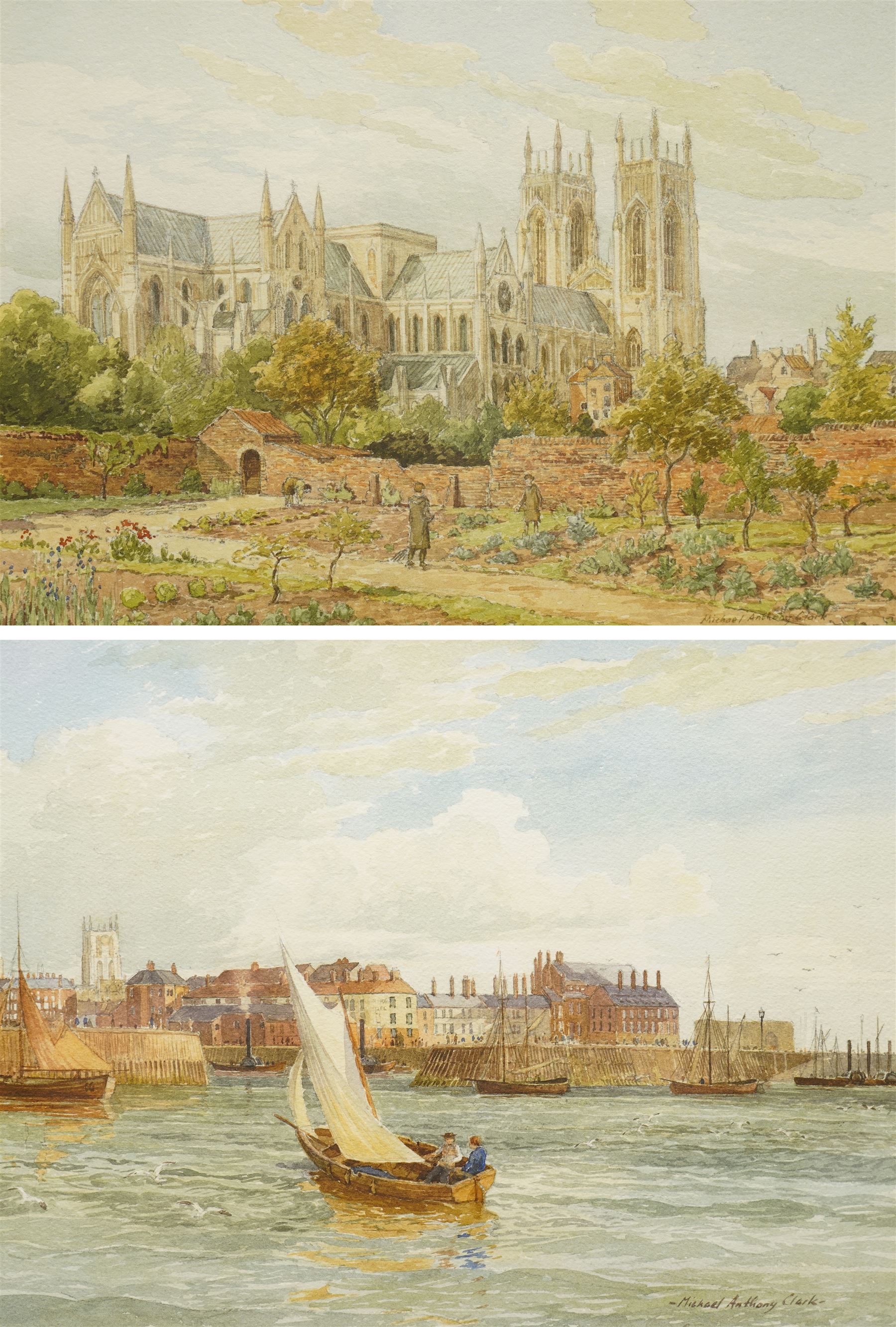 Michael Anthony Clark (20th century): Beverley Minster and Hull Docks, pair of watercolours signed 20cm x 27cm (2)