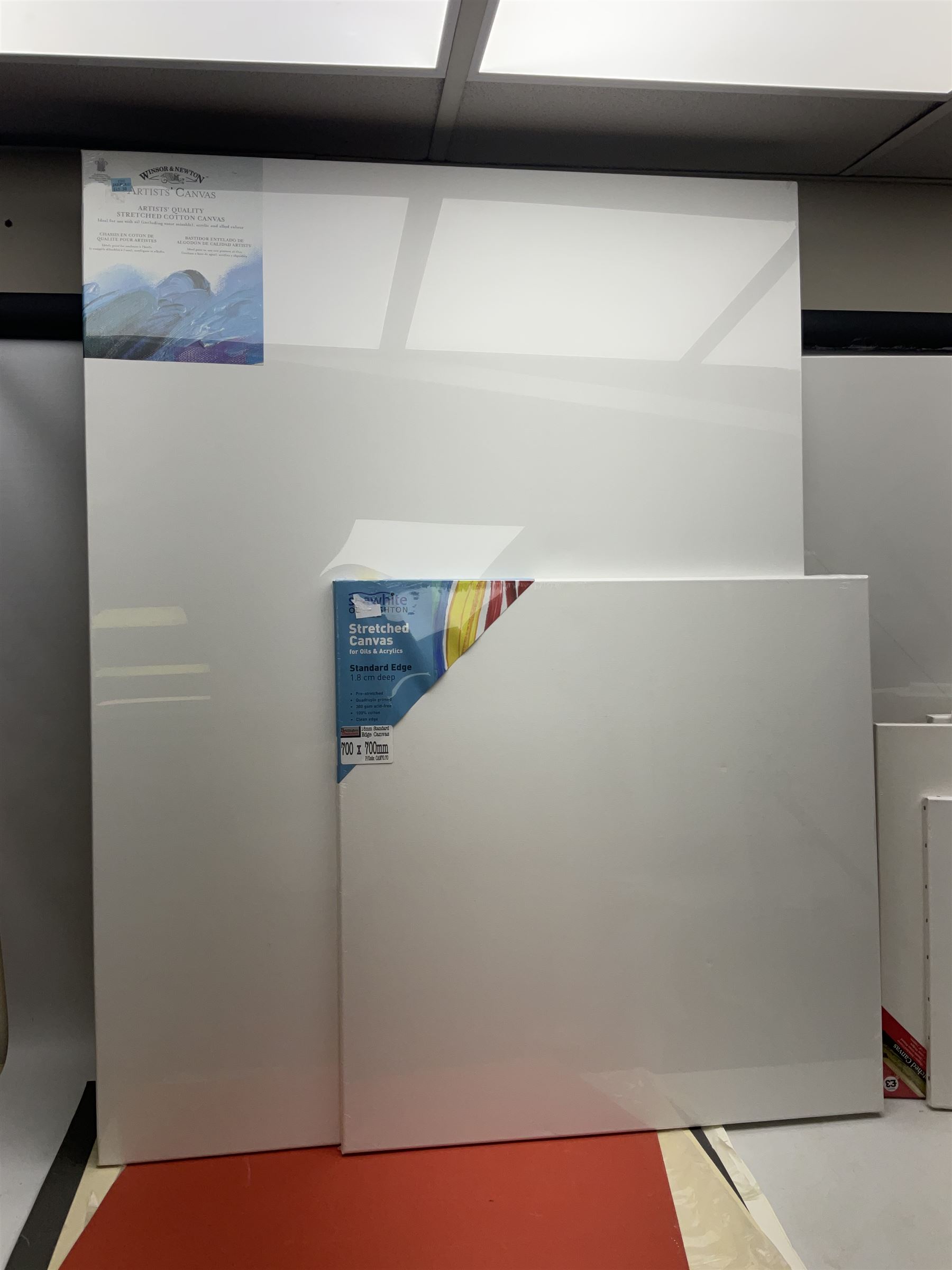 Large quantity of art supplies and equipment to include Crimson & Blake easel, tabletop easel, two large Winsor & Newton canvases and further smaller canvanses, sketchpads, paints etc