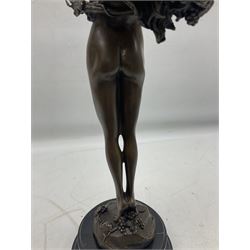 Bronze figure of a nude female holding a vine, after 'H. Frishmuth', with foundry mark on socle base, H38cm